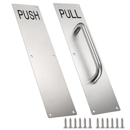 Sumnacon 1 Set 16" Stainess Steel Door Handle Pull Push Plate Handle,Silver - color: Silver, size: 15.7x3.9 Inches