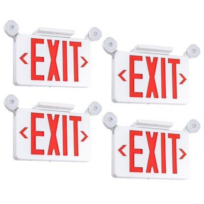 Gruenlich Exit Sign with Emergency Light, Battery Backup, 4 Pack - size: 4 Pack