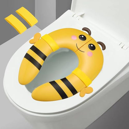 PandaEar Toilet Seat Cover | Folding Travel Toilet Seat for Children and Potty Training | Portable Silicone Toilet Seat for Toddlers, Boys & Girls with Non-Slip Silicone Pads -Bee - color: Yellow
