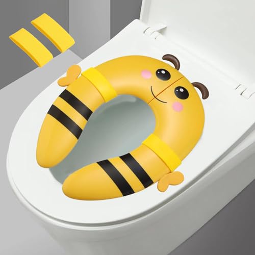 PandaEar Toilet Seat Cover | Folding Travel Toilet Seat for Children and Potty Training | Portable Silicone Toilet Seat for Toddlers, Boys & Girls with Non-Slip Silicone Pads -Bee - color: Yellow