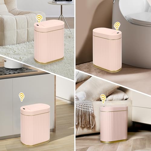 ELPHECO Motion Sensor Bathroom Trash Can with Lid 2 Gal Automatic Trash Can - color: Pink Gold