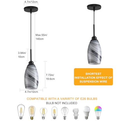 Industrial Pendant Light with Glass Shade Matte Black Pendant Lighting Adjustable Industrial Retro Style Hanging Light,Kitchen Island Farmhouse Pendant Lights Fixtures for Kitchen,Farmhouse - color: 3 Packs Grey Swirl, size: 3 Pack