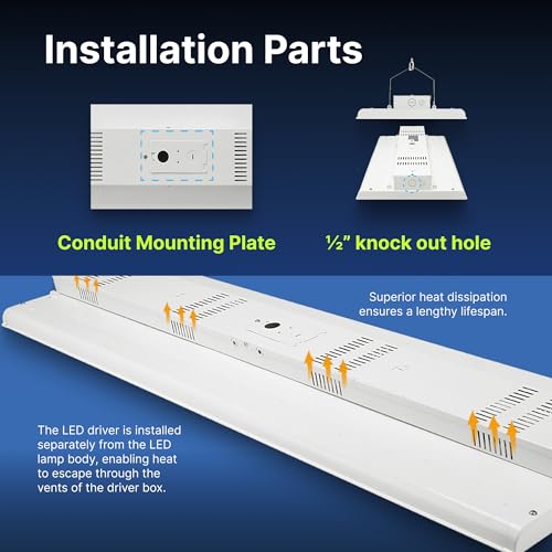 Konlite - 2 FT Linear LED Shop Lights, 105W, 14,170LM Bay Ceiling Shop Light for Commercial & Industrial Use, Non-Maintenance Shop Lights for Workshop, Garage Light, 5000K Daylight, Dimmable 1-10V - size: 1 PACK - 105W