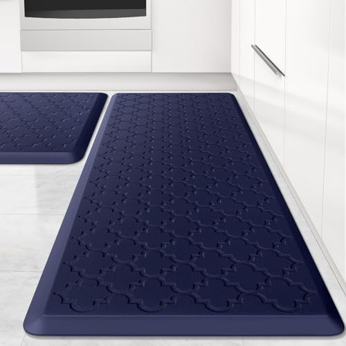 Kitchen Mat 2 PCS Cushioned Anti-Fatigue Floor Mat Standing Mat for Kitchen - color: Blue, size: 20"x30"+20"x47"