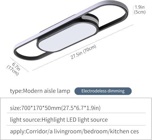 Tioolo Modern LED Ceiling Light, 27.5in Dimmable Linear Fixture with Remote - color: Black/40W