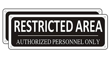 (2 Pack) Restricted Area Sign Authorized Personnel Only, 10" x 3.5" Metal Restricted Area Sign for Outdoor, Do Not Enter, Aluminum, Rust free, Fade Resistant,Weatherproof, Black - color: Restricted Area Sign-01A