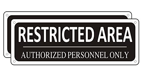 (2 Pack) Restricted Area Sign Authorized Personnel Only, 10" x 3.5" Metal Restricted Area Sign for Outdoor, Do Not Enter, Aluminum, Rust free, Fade Resistant,Weatherproof, Black - color: Restricted Area Sign-01A