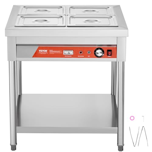 VEVOR 4-Pan Commercial Food Warmer, 4 x 1/2 Pans Electric Steam Table, 1500W Professional Buffet Catering Food Warmer with Undershelf, Stainless Steel Server for Restaurant Party Hotel - size: 4-Pan