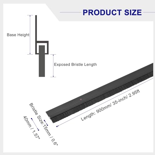 uxcell Door Brush Bottom Sweep H-Shape Aluminum Alloy Base with 0.6-inch PP Brush for Home, Industrial (35-inch L, Black) - color: Black, size: 35-inch x 0.6-inch