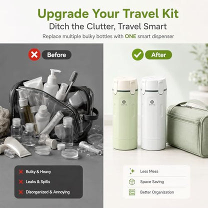 2 Pack 4 in 1 Travel Dispenser Bottle Four One Items Toiletry Containers Shampoo for Toiletries 4in -1 Soap 4-in-1 Leak Proof Rotatable Setpump Creams Sized TSA Refillable Lotion Cosmetic to Fill - color: Green+white