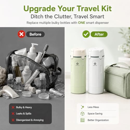 4 in 1 Travel Dispenser Bottle Four One Items Toiletry Containers Shampoo for Toiletries 4in -1 Soap 4-in-1 Leak Proof Rotatable Setpump Creams Sized TSA Refillable Lotion Cosmetic to Fill (White) - color: White