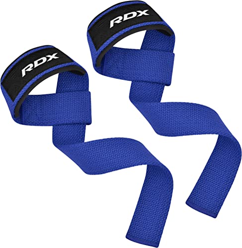 RDX Lifting Straps for Weightlifting –100% Cotton Heavy Duty Gym Wrist Strap with 5MM Neoprene Padding, 60CM Anti-Slip Hand Grip Wraps for Deadlifts Powerlifting Workouts Strength Training, Men Women - color: Blue