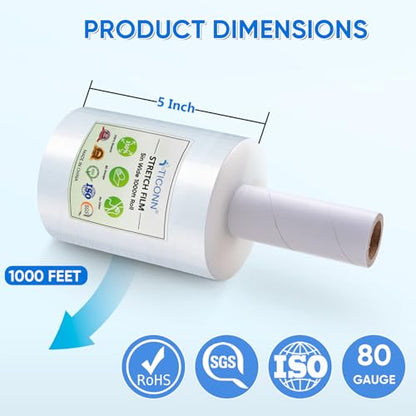 TICONN Stretch Wrap Roll, 5 in x 1000 ft Plastic Wrap for Moving Furniture - style: 5''-1PK