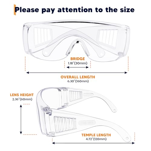 Clear Safety Glasses Over Eyeglasses 12 PACK ANSI Z87.1 Impact Resistant Wide Vision Fits Over Most Prescription Glasses Dust/Chemical Splash Proof Lightweight Protective Eyewear for Men Women - color: 12 Pack/ Clear Glasses