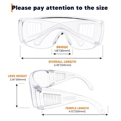 Clear Safety Glasses Over Eyeglasses 12 PACK ANSI Z87.1 Impact Resistant Wide Vision Fits Over Most Prescription Glasses Dust/Chemical Splash Proof Lightweight Protective Eyewear for Men Women - color: 12 Pack/ Clear Glasses