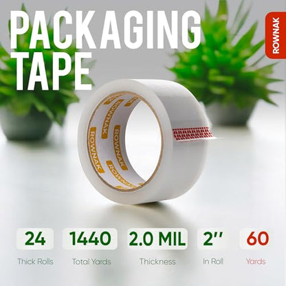 Clear Packing Tape 24 Rolls - Heavy Duty Packaging Tape 2.0mil Thick, 2.0 in. Wide x 60 Yards - Strong Adhesive, Silent, Reliable Package Tape for Home Office Shipping Moving Sealing - size: 24rolls/ 2.0mil/ 60yard