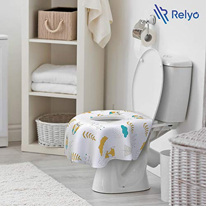 Relyo Disposable Toilet Seat Cover for Travel – 20 Pack with Covers Wrapped in Sets of 2, Non-Flushable Liners, Fits Most Seats – Kids, Toddlers, Adults (Owls, 20) - color: Owls