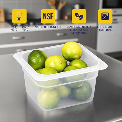 BIEAMA 6 Pack 1/6 Size 4" Deep Food Pans with Lids, Translucent - color: 1/6 Size, size: 4" Deep