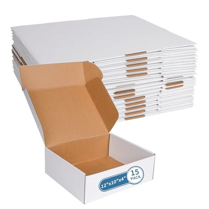 Fishat 12" x 10" x 4" White Corrugated Cardboard Shipping Boxes Set of 15 - size: 12" x 10" x 4"