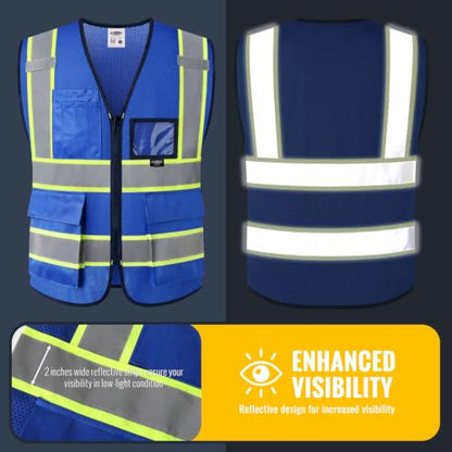 JKSafety Safety Vest for men women Hi Vis Vest with Pockets and Zipper High Visibility Reflective Vests BX320 - color: Blue, size: 3X-Large