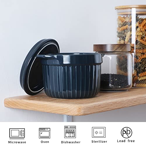 ONTUBE Ceramic Bacon Grease Container Keeper with Strainer 17oz, Navy - color: Navy