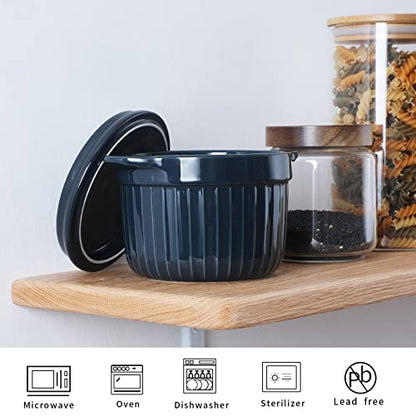 ONTUBE Ceramic Bacon Grease Container Keeper with Strainer 17oz, Navy - color: Navy