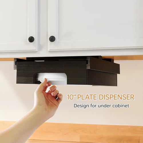 Paper Plate Dispenser,10-inch Paper Plate Dispenser Under Cabinet, Kitchen Counter Vertical Paper Plate Holder Organizer Countertop Caddy Black - color: Black, size: 10 Inch