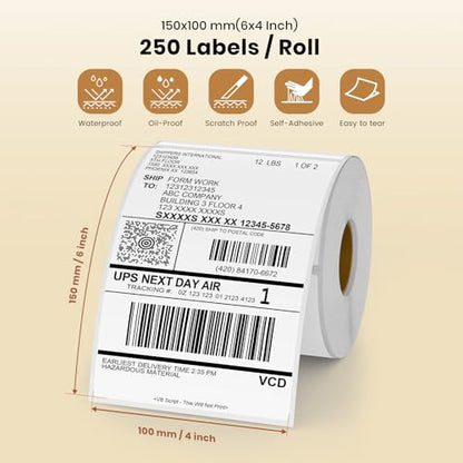 White Thermal Labels 4 × 6 Inch Waterproof Vinyl Stickers 250 PCS - color: White