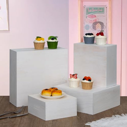 4 Pieces Wooden Cake Stands,Natural Wite Cupcake Stands for Display,12 inches Square Wooden crates,Wood Display risers for Wedding,Birthday Party,Christmas,etc. (Natural White) - color: Natural White