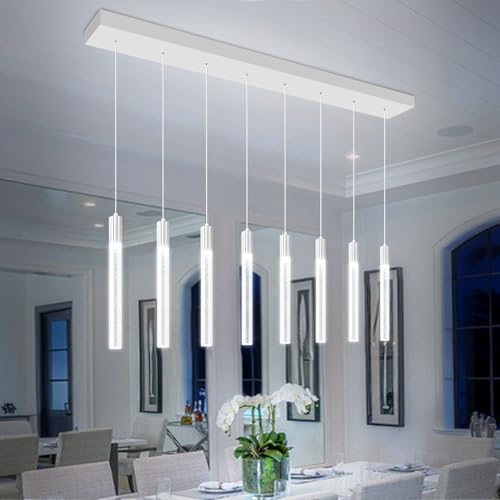 8-Lights Silver Hanging Pendant Light Modern Dimmable LED Crystal Chandeliers Bubble Crystal Pendant Light for Kitchen Island Dining Room Bedroom Living Room Over Table - color: Silver, size: Rectangle 8-Light
