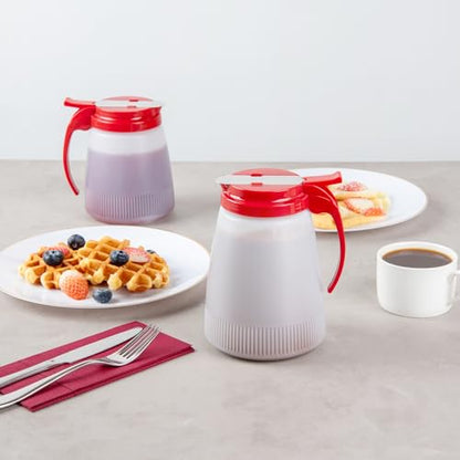 Restaurantware-Chef 101 48 Ounce All Purpose Syrup Dispensers, 10 Honey Dispensers - Red Top, Stainless Steel Slide Cover, Plastic Pancake Syrup Bottle, Perfect For Diners, Restaurants, Home - color: Red, size: 48 Ounces, style: 10 Count
