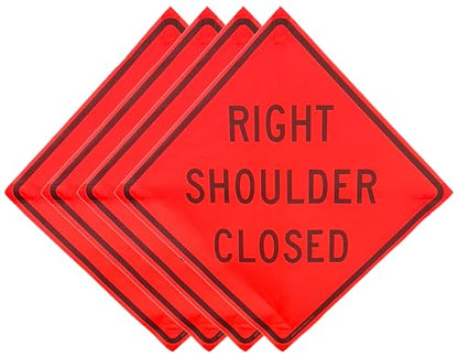 36"x36" Right Shoulder Closed Orange Mesh Roll-Up Signs 4-Pack - color: Right Shoulder Closed