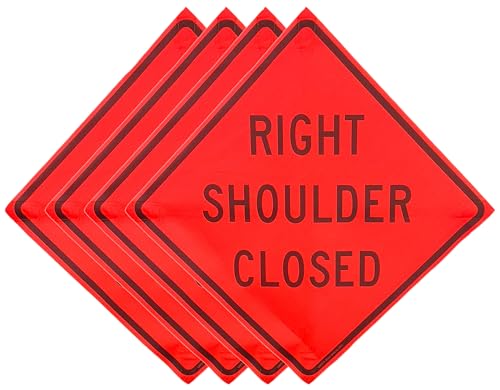 36"x36" Right Shoulder Closed Orange Mesh Roll-Up Signs 4-Pack - color: Right Shoulder Closed