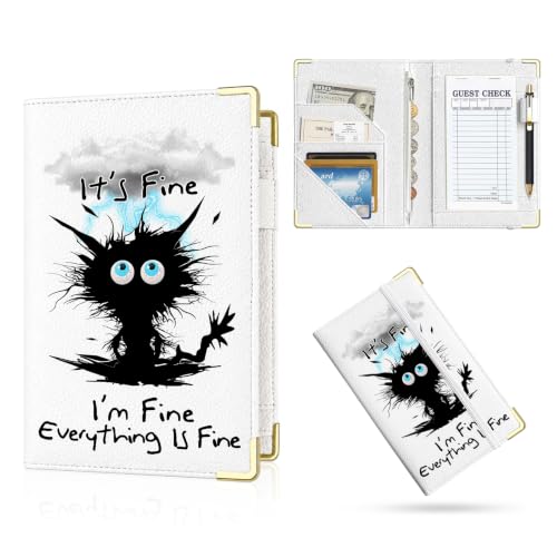 Server Book,7 Pocket Zipper Organizer,Server Books for Waitress - color: Funny Cat