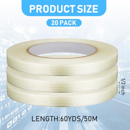 Treela 20 Rolls Filament Strapping Tape Bulk 1/2 Inch x 60 Yards - size: 1/2 Inch X 60 Yards