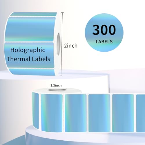 Direct Thermal Label 2x1 Inch- Barcode Labels- Holographic Thermal Sticker Labels for Address, Shipping, Compatible with Rollo Label Printer & MUNBYN& Zebra (300 Labels/Blue) - color: Holographic Blue, size: 2"x 1"