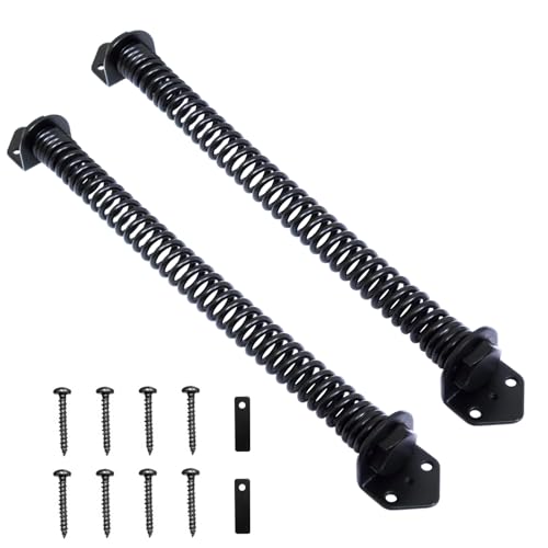 Pair of Heavy Duty Gate Spring Self Door Closing, Spring Automatic Gate Closer Hardware with Adjustable Suit for Garden Wooden Door Vinyl Fence Black (12 Inch) - size: 12 Inch