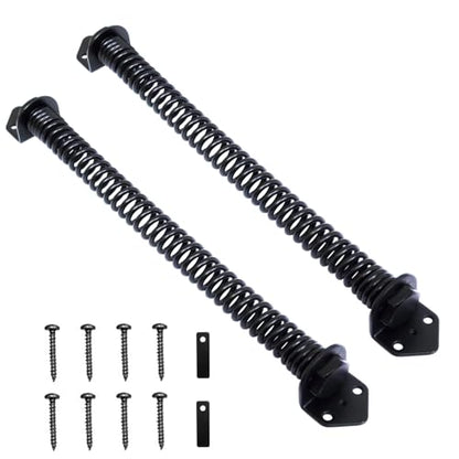 Pair of Heavy Duty Gate Spring Self Door Closing, Spring Automatic Gate Closer Hardware with Adjustable Suit for Garden Wooden Door Vinyl Fence Black (12 Inch) - size: 12 Inch
