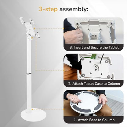 Mount-It! Anti-Theft Universal Tablet Floor Kiosk, Height Adjustable, White - color: White