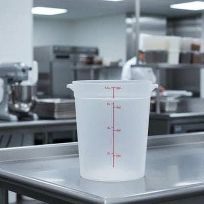 TrueCraftware- 8 Quart Round Food Storage Container Translucent Polypropylene- Commercial Reusable Food Container Canister with Measurement Markings for Meal Prep Pantry Kitchen - color: 8 Quart