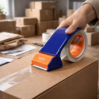 Packing Tape with Dispenser, Heavy-Duty Clear BOPP Shipping Tape with Dispenser, 48 mm x 66.6 yd, 4 Rolls + 2 Dispensers