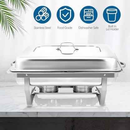 Chafing Dish for Buffet, 6 Pack 9QT Stainless Steel Chafing Servers - size: 6 Pack Silver