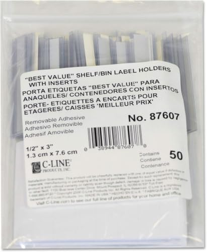 C-Line Self-Adhesive Label Holders, Top Load, 0.5 x 3, Clear, 50/Pack (Pack of 12) - size: 1/2 x 3-Inch (Pack of 12)