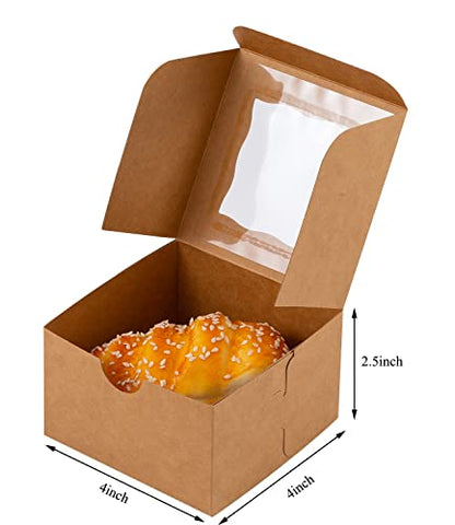 100Pcs Paper Cookie Boxes With Window Small Bakery Boxes 4x4x2.5 Inches Mini Cake Boxes For Pastries,Cupcakes,Desserts,Donuts,Chocolate Strawberries,Candy,Treat Boxes(4 * 4 * 2.5,Brown) - color: Brown
