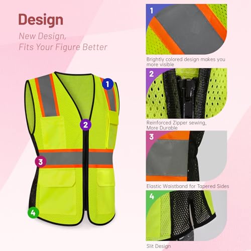 Safety Vest for Women, High Visibility Reflective Vest, Yellow, M - color: 1pc Yellow, size: Medium