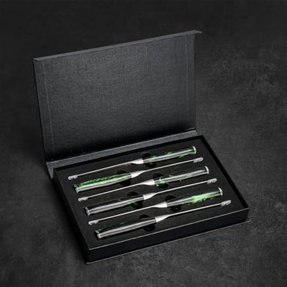 SENKEN Professional 6-Piece Steak Knife Set with Beautiful Engraved Pattern - Wasabi Collection - Razor Sharp Serrated High Carbon Steel & Emerald Green Resin Handle (6 Piece Steak Knife Set) - size: 6-Piece Steak Knife Set