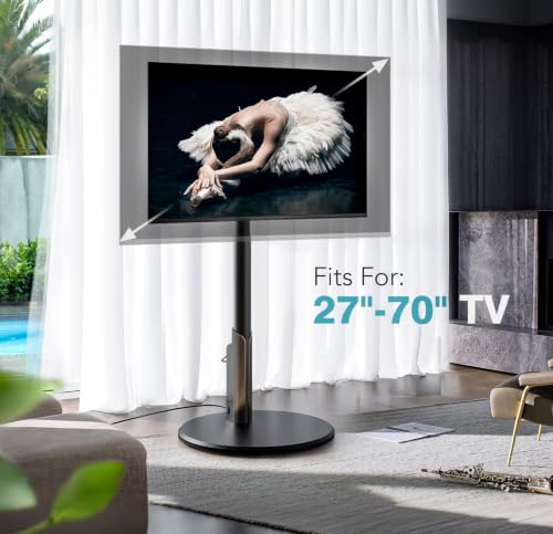 Floor Mobile TV Stand with Power Outlet, Rolling TV Cart for 27-70 Inch OLED LED Monitors, 6 Levels of Height Adjustment, Ambient Lighting on The Bottom Wheels Holds up to 88lbs, 400x400mm - color: Black