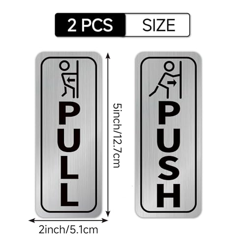 2PCS Push Pull Door Stickers Sign, Self-Adhesive Durable Waterproof Brushed Silver Vinyl Push-And-Pull Sign Decals for Home, Business, Stores, Cafes, Shops Glass Doors & Handles (Small) - color: Push Pull 015S