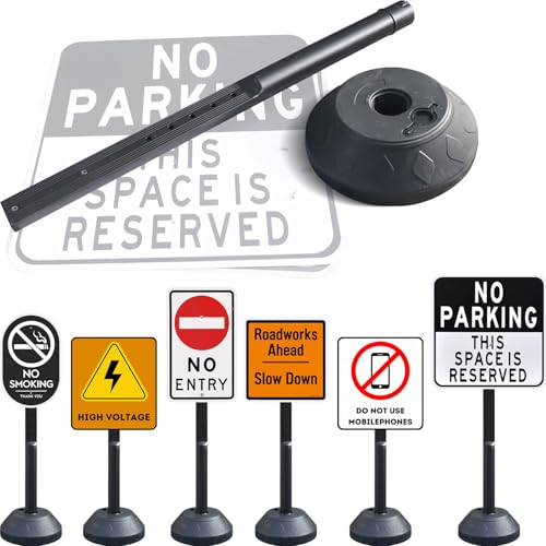 Sign Post Holder and Water-Fillable Base Set, Black, 6 Pack