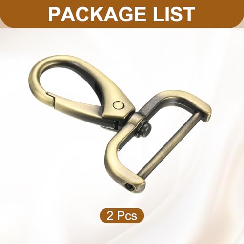 HARFINGTON 2Pcs Detachable Snap Hook Swivel Clasp 1 1/4" D Ring with Swivel Lobster Claw Clasps Hook for Purse Strap Keychain Bag DIY Craft, Brass - color: Brass, size: 1 1/4"